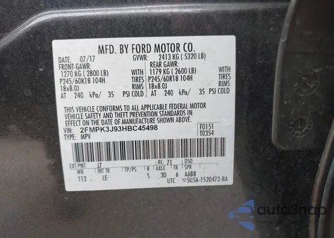 2017 Ford Edge Sel из США, поврежденный, VIN 2FMPK3J93HBC45498